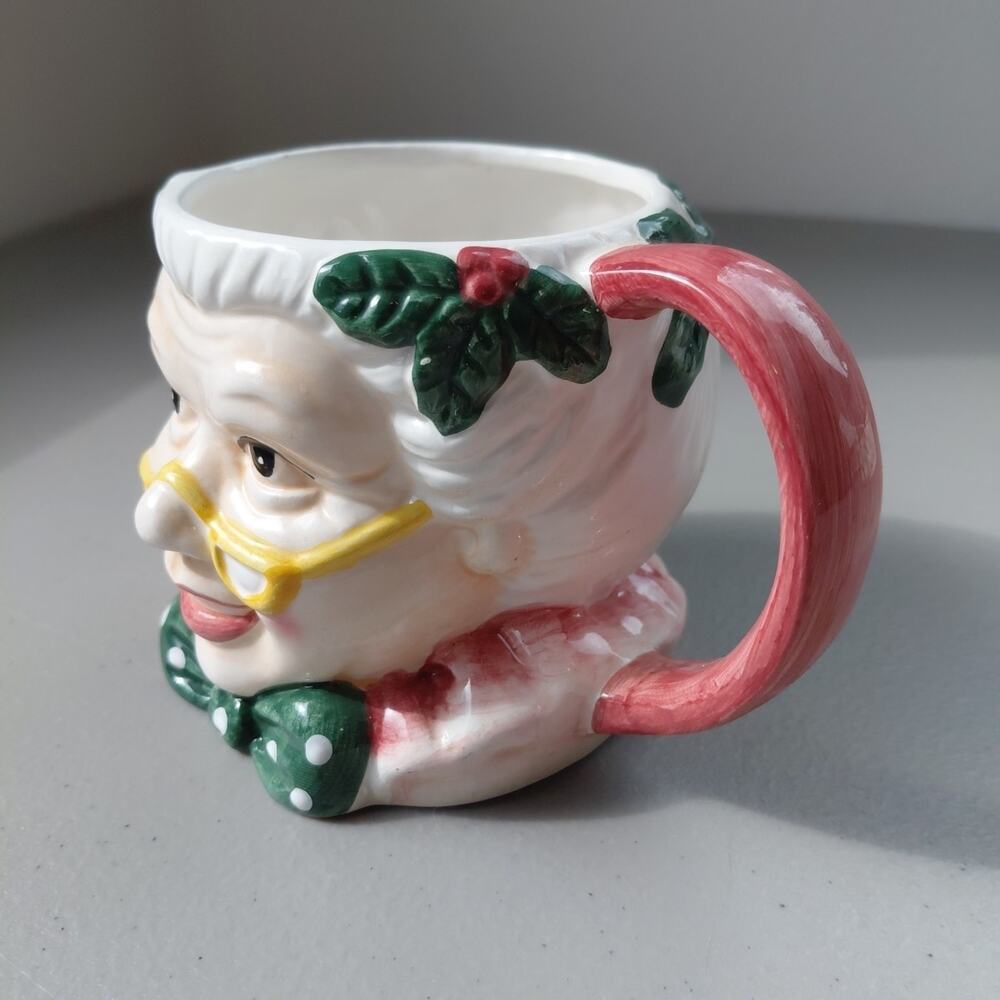VTG Japan Mr & Mrs. Santa Claus Mug Cup Large Christmas 3D RARE Holly Ceramic - Picture 12 of 16